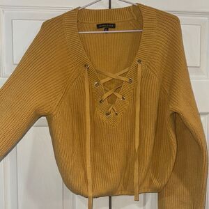 Kendal & Kylie  Mustard Yellow Lace-Up Sweater